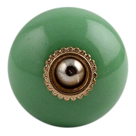 Solid Pea Green Golden Fitting Ceramic Cabinet Knob